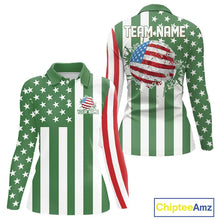 Load image into Gallery viewer, Women golf polo shirts custom Red, white and green American flag ladies golf tops, best golf gifts NQS11487