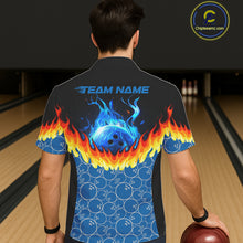 Load image into Gallery viewer, Black and Blue Camo Flame Bowling Hawaiian shirts Custom team bowling league jerseys NQS11492