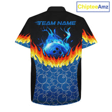 Load image into Gallery viewer, Black and Blue Camo Flame Bowling Hawaiian shirts Custom team bowling league jerseys NQS11492