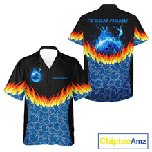 Load image into Gallery viewer, Black and Blue Camo Flame Bowling Hawaiian shirts Custom team bowling league jerseys NQS11492
