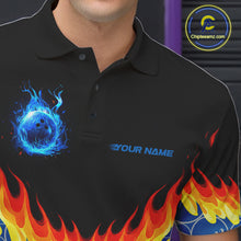 Load image into Gallery viewer, Black and Blue Camo Flame Bowling Polo, 1/4 zip shirts for Men Custom team men's bowling jerseys NQS11492