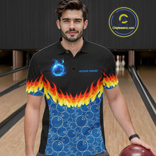 Load image into Gallery viewer, Black and Blue Camo Flame Bowling Polo, 1/4 zip shirts for Men Custom team men's bowling jerseys NQS11492