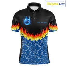 Load image into Gallery viewer, Black and Blue Camo Flame Bowling Polo, 1/4 zip shirts for Men Custom team men's bowling jerseys NQS11492