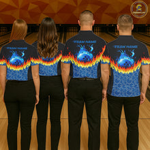 Load image into Gallery viewer, Black and Blue Camo Flame Bowling Polo, 1/4 zip shirts for Men Custom team men's bowling jerseys NQS11492
