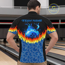 Load image into Gallery viewer, Black and Blue Camo Flame Bowling Polo, 1/4 zip shirts for Men Custom team men's bowling jerseys NQS11492