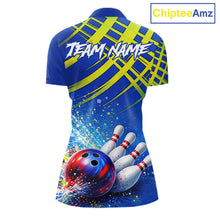 Load image into Gallery viewer, Personalized Blue And Green Bowling shirts for Women team league jerseys, bowling gifts for ladies NQS11494