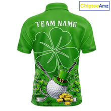 Load image into Gallery viewer, Green shamrock pattern St Patrick's Day Men's golf polo shirts custom mens golf tops, golfing gifts NQS11495