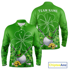 Load image into Gallery viewer, Green shamrock pattern St Patrick's Day Men's golf polo shirts custom mens golf tops, golfing gifts NQS11495