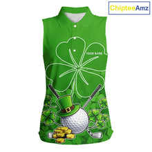 Load image into Gallery viewer, Green shamrock pattern St Patrick's Day Women's Sleeveless golf polo shirts custom ladies golf tops NQS11495