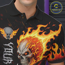 Load image into Gallery viewer, Custom Orange Flame Skull Bowling shirts for men, bowling team league jerseys Polo, 1/4 zip shirts NQS11496
