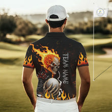 Load image into Gallery viewer, Custom Orange Flame Skull Golf Polo Shirts For men,  team mens golf tees cool golf gifts NQS11497
