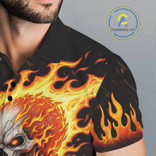 Load image into Gallery viewer, Custom Orange Flame Skull Golf Polo Shirts For men,  team mens golf tees cool golf gifts NQS11497