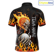 Load image into Gallery viewer, Custom Orange Flame Skull Golf Polo Shirts For men,  team mens golf tees cool golf gifts NQS11497