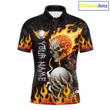 Load image into Gallery viewer, Custom Orange Flame Skull Golf Polo Shirts For men,  team mens golf tees cool golf gifts NQS11497