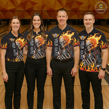 Load image into Gallery viewer, Custom Orange Flame Skull Bowling shirts for men, bowling team league jerseys Polo, 1/4 zip shirts NQS11496