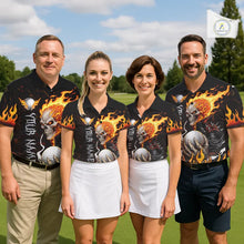 Load image into Gallery viewer, Custom Orange Flame Skull Golf Polo Shirts For men,  team mens golf tees cool golf gifts NQS11497