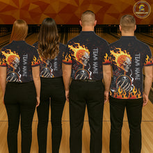 Load image into Gallery viewer, Custom Orange Flame Skull Bowling shirts for men, bowling team league jerseys Polo, 1/4 zip shirts NQS11496