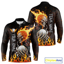 Load image into Gallery viewer, Custom Orange Flame Skull Golf Polo Shirts For men,  team mens golf tees cool golf gifts NQS11497