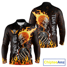 Load image into Gallery viewer, Custom Orange Flame Skull Bowling shirts for men, bowling team league jerseys Polo, 1/4 zip shirts NQS11496