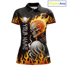 Load image into Gallery viewer, Custom Orange Flame Skull Golf Polo Shirts For Women,  team ladies golf tees cool golf gifts NQS11497