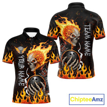 Load image into Gallery viewer, Custom Orange Flame Skull Bowling shirts for men, bowling team league jerseys Polo, 1/4 zip shirts NQS11496