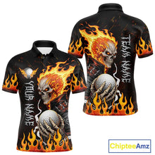 Load image into Gallery viewer, Custom Orange Flame Skull Golf Polo Shirts For men,  team mens golf tees cool golf gifts NQS11497