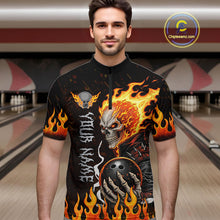 Load image into Gallery viewer, Custom Orange Flame Skull Bowling shirts for men, bowling team league jerseys Polo, 1/4 zip shirts NQS11496
