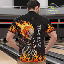 Load image into Gallery viewer, Custom Orange Flame Skull Bowling shirts for men, bowling team league jerseys Polo, 1/4 zip shirts NQS11496