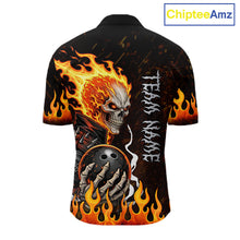 Load image into Gallery viewer, Custom Orange Flame Skull Bowling shirts for men, bowling team league jerseys Polo, 1/4 zip shirts NQS11496