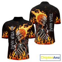 Load image into Gallery viewer, Custom Orange Flame Skull Bowling shirts for men, bowling team league jerseys Polo, 1/4 zip shirts NQS11496