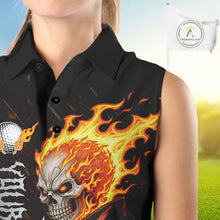 Load image into Gallery viewer, Custom Orange Flame Skull sleeveless women's golf shirts,  team ladies golf tees cool golf gifts NQS11497