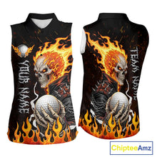 Load image into Gallery viewer, Custom Orange Flame Skull sleeveless women's golf shirts,  team ladies golf tees cool golf gifts NQS11497