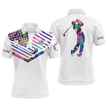 Load image into Gallery viewer, Mens golf polo shirts tropical American flag custom patriotic white golf shirt NQS5768