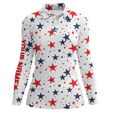 Load image into Gallery viewer, Women golf polo shirts custom Red, white and blue stars pattern patriotic women golf clothes NQS7857