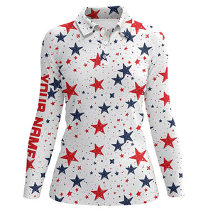 Women golf polo shirts custom Red, white and blue stars pattern patriotic women golf clothes NQS7857