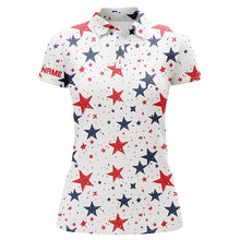 Load image into Gallery viewer, Women golf polo shirts custom Red, white and blue stars pattern patriotic women golf clothes NQS7857