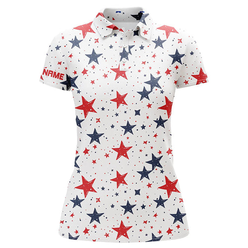 Women golf polo shirts custom Red, white and blue stars pattern patriotic women golf clothes NQS7857