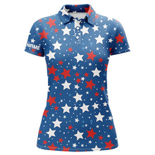 Load image into Gallery viewer, Women golf polo shirts custom Red, white and blue stars pattern patriotic golf shirt ladies NQS7858