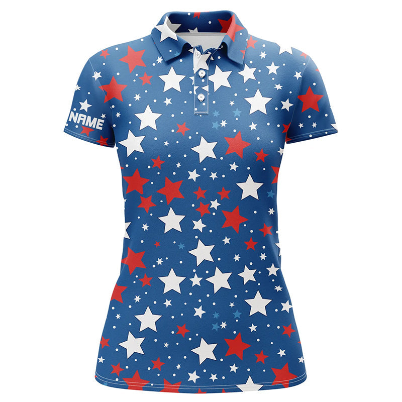 Women golf polo shirts custom Red, white and blue stars pattern patriotic golf shirt ladies NQS7858