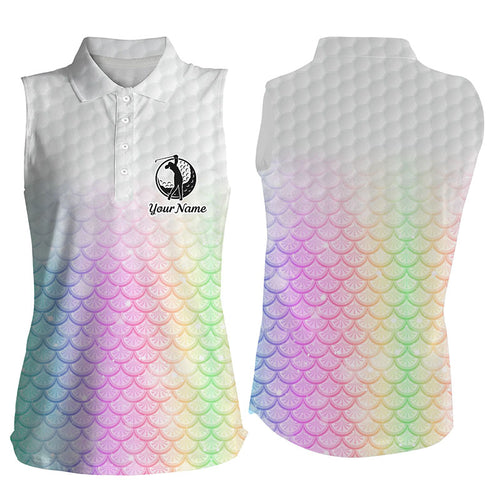 Womens sleeveless polo shirt pastel rainbow mermaid scales custom pattern golf shirt, ladies golf tops NQS5977