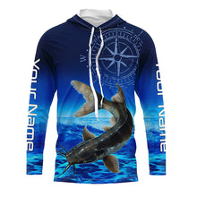 Load image into Gallery viewer, Personalized Catfish Blue Long Sleeve Performance Fishing Shirts, compass Catfish tournament Shirt NQS5984
