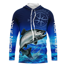 Load image into Gallery viewer, Personalized Chinook salmon Blue Long Sleeve Performance Fishing Shirts, compass tournament Shirts NQS5986