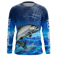 Load image into Gallery viewer, Personalized Chinook salmon Blue Long Sleeve Performance Fishing Shirts, compass tournament Shirts NQS5986