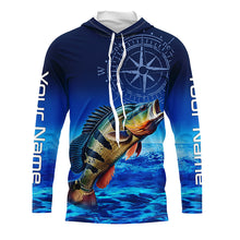 Load image into Gallery viewer, Personalized Peacock Bass Blue Long Sleeve Performance Fishing Shirts, compass Bass tournament Shirts NQS5987