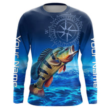 Load image into Gallery viewer, Personalized Peacock Bass Blue Long Sleeve Performance Fishing Shirts, compass Bass tournament Shirts NQS5987