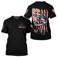 Load image into Gallery viewer, Bass Fishing American Flag patriotic Custom name long sleeves fishing shirt NQS2233