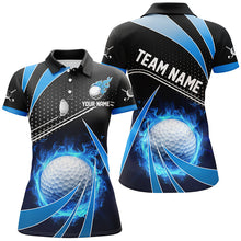 Load image into Gallery viewer, Black and Blue Fire golf ball custom matching golf polos for couples, personalized golf outfits NQS8302