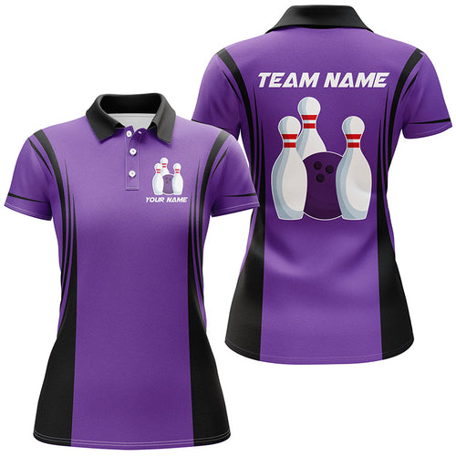 Retro Bowling Polo, Quarter Zip shirts for Women custom Team Bowling Jersey, Gift For Bowlers | Purple NQS8744