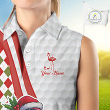 Load image into Gallery viewer, Funny Christmas Flamingo Women sleeveless polos custom red, green and white argyle pattern golf shirt NQS11086
