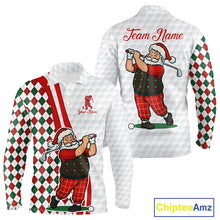 Load image into Gallery viewer, Funny Christmas Santa Golf polo shirt for men custom red, green and white argyle pattern golf shirts NQS11089